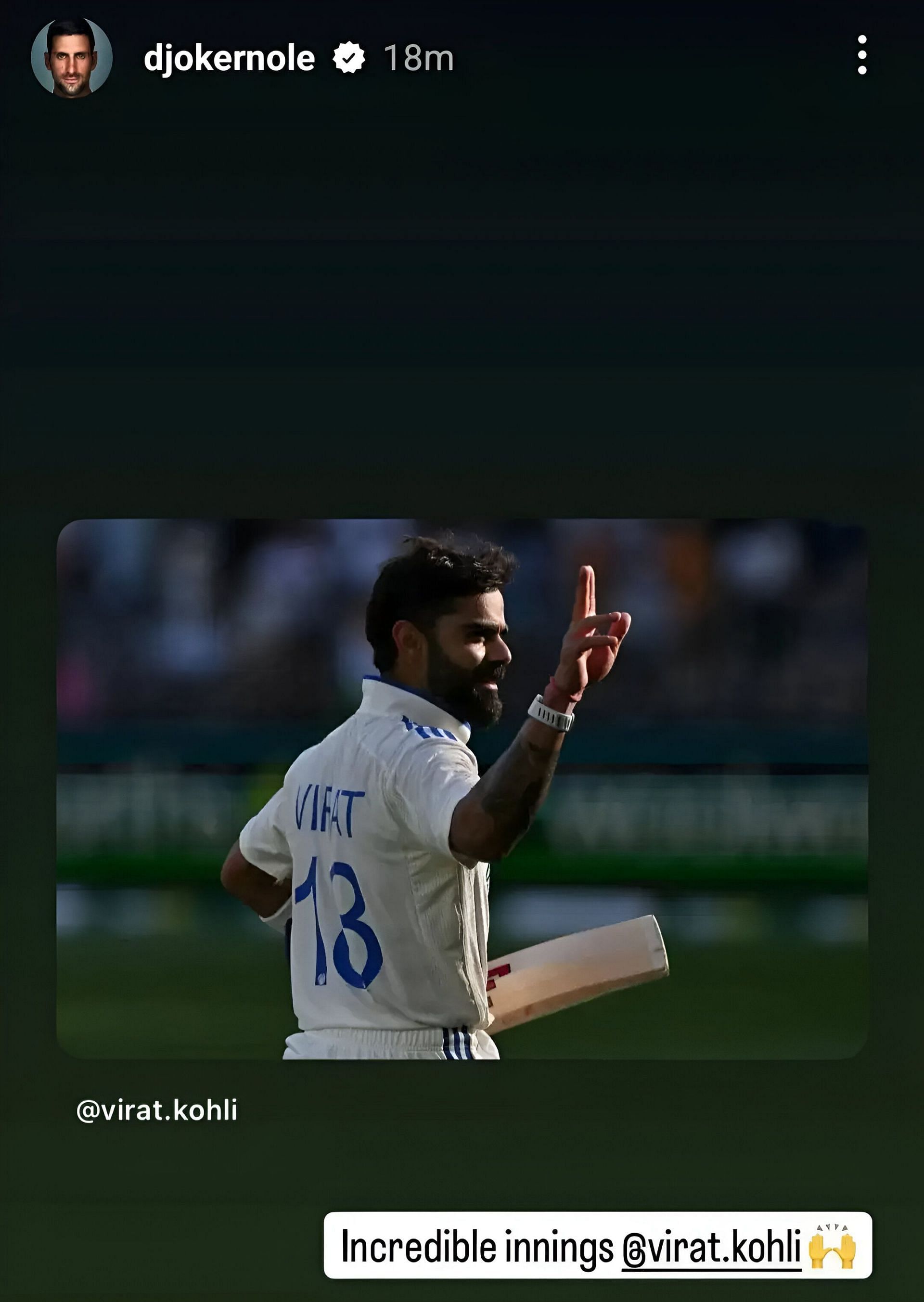 Screenshot of Djokovic's Instagram story - Source: Times Now